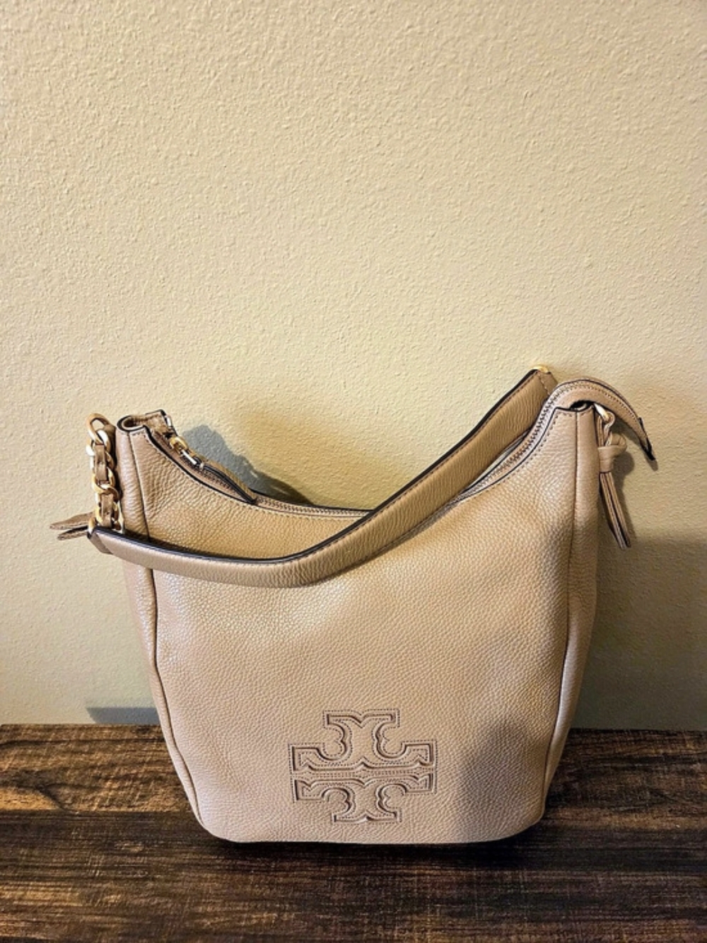 Tory Burch Miller Pebble Leather Hobo Bag Brown